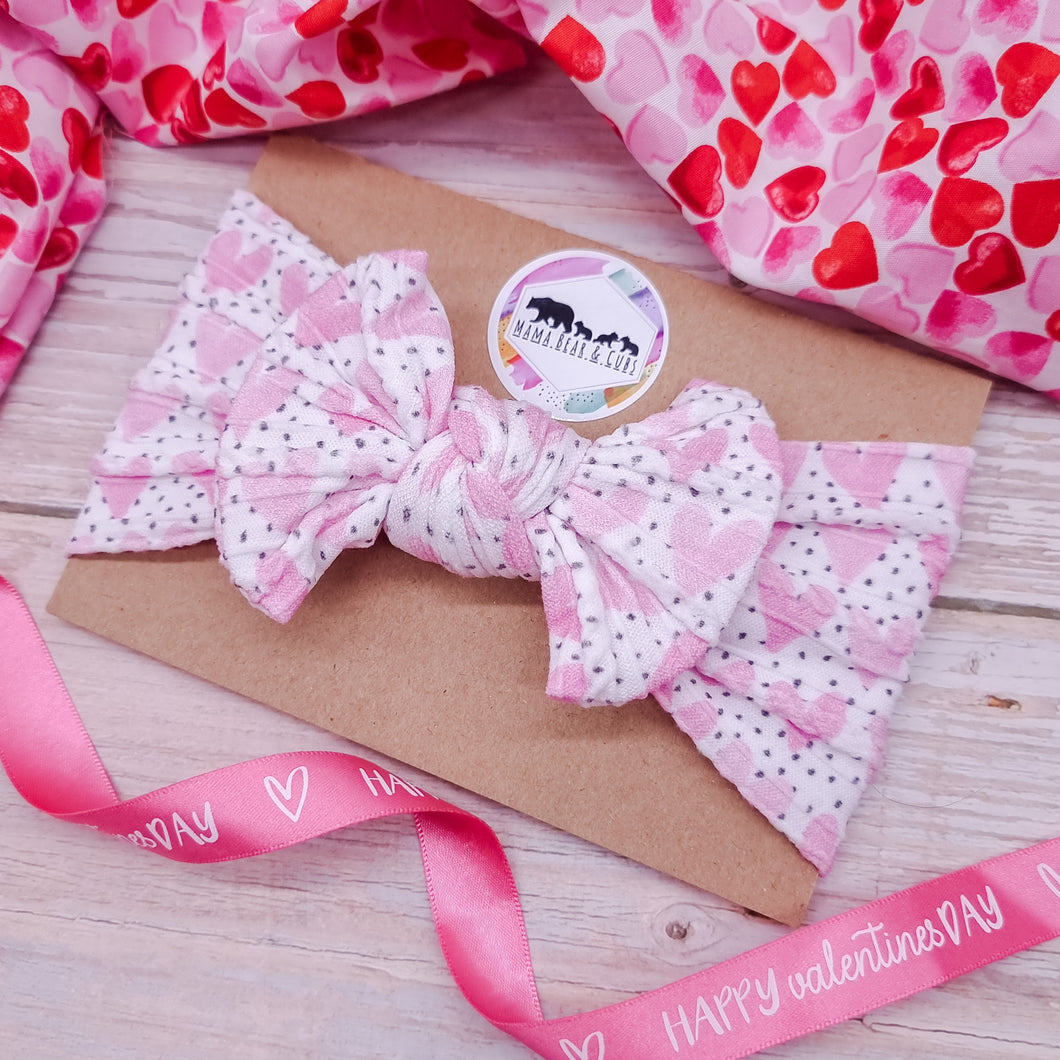 Polka Hearts Bow Headband