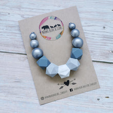 Load image into Gallery viewer, Eira marble silver silicone teething necklace &amp; breastfeeding necklace from mama bear and cubs
