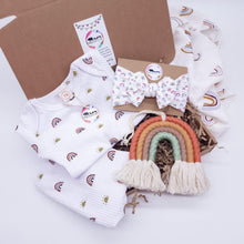 Load image into Gallery viewer, Rainbow Ribbed Set, Bow &amp; Macrame - Mama Bear and Cubs ltd
