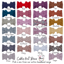 Load image into Gallery viewer, Floral Cable Knit Bows - Mama Bear and Cubs ltd
