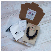 Load image into Gallery viewer, black baby silicone teething necklace &amp; breastfeeding necklace from mama bear and cubs
