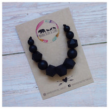 Load image into Gallery viewer, black baby silicone teething necklace &amp; breastfeeding necklace from mama bear and cubs
