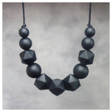 Load image into Gallery viewer, black baby silicone teething necklace &amp; breastfeeding necklace from mama bear and cubs
